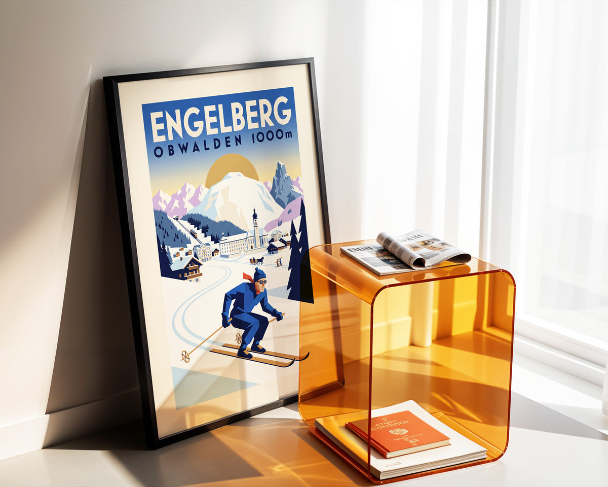 Engelberg, Obwalden 1000m - Art Deco Ski Poster