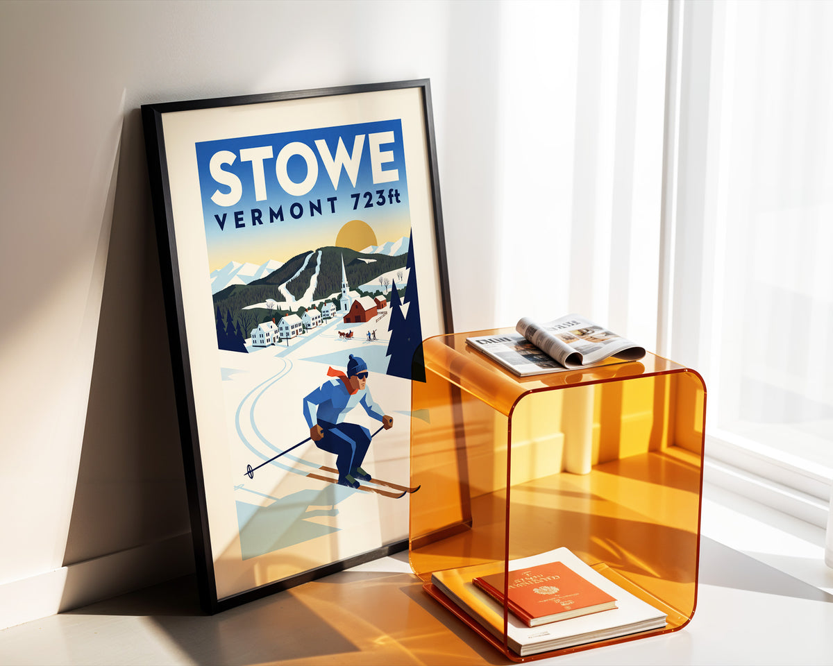Stowe, Vermont 723ft - Art Deco Ski Poster