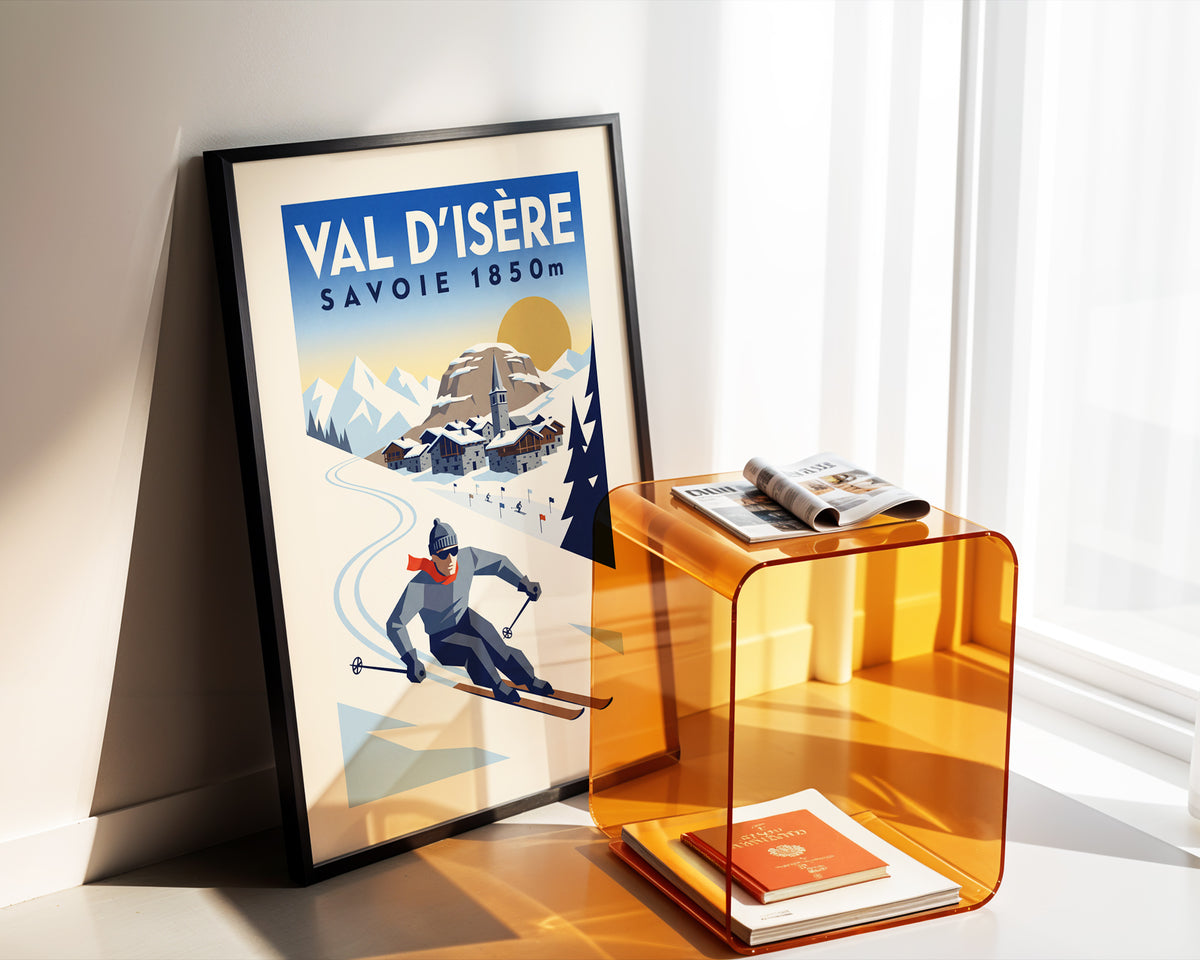 Val d'Isère, Savoie 1850m - Art Deco Ski Poster