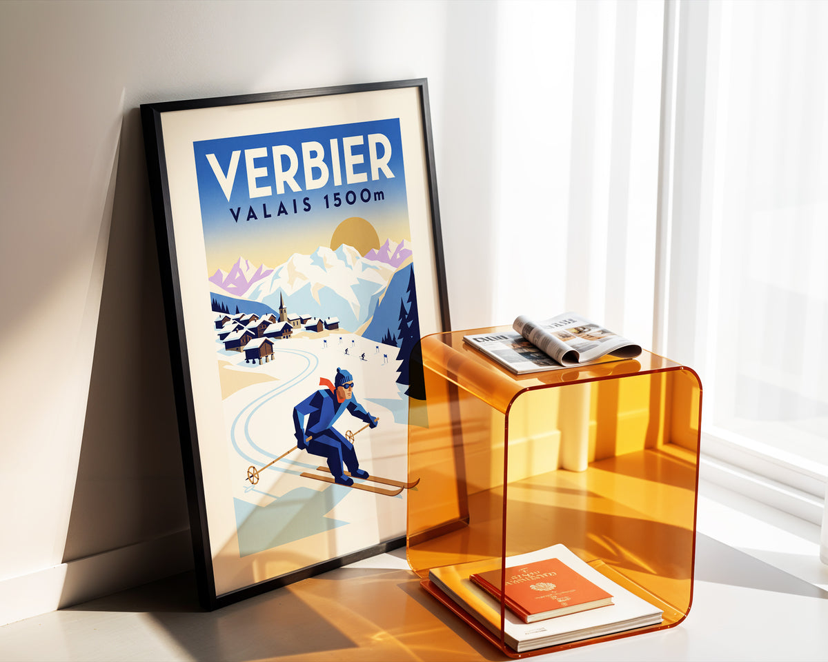 Verbier, Valais 1500m - Art Deco Ski Poster