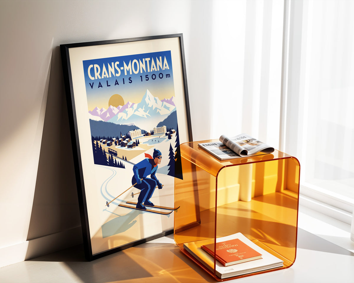 Crans-Montana, Valais 1500m - Art Deco Ski Poster