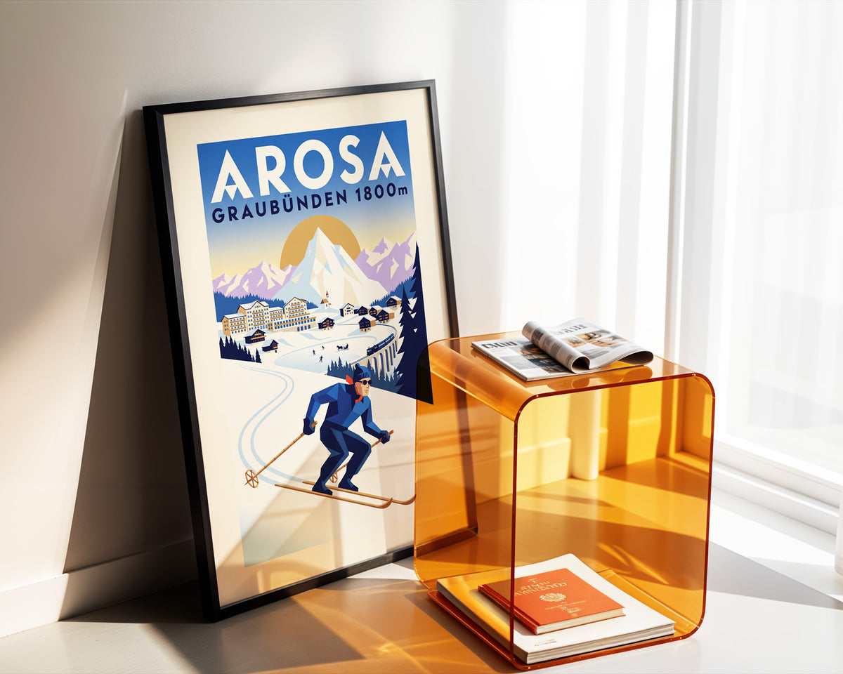 Arosa, Graubünden 1800m - Art Deco Ski Poster