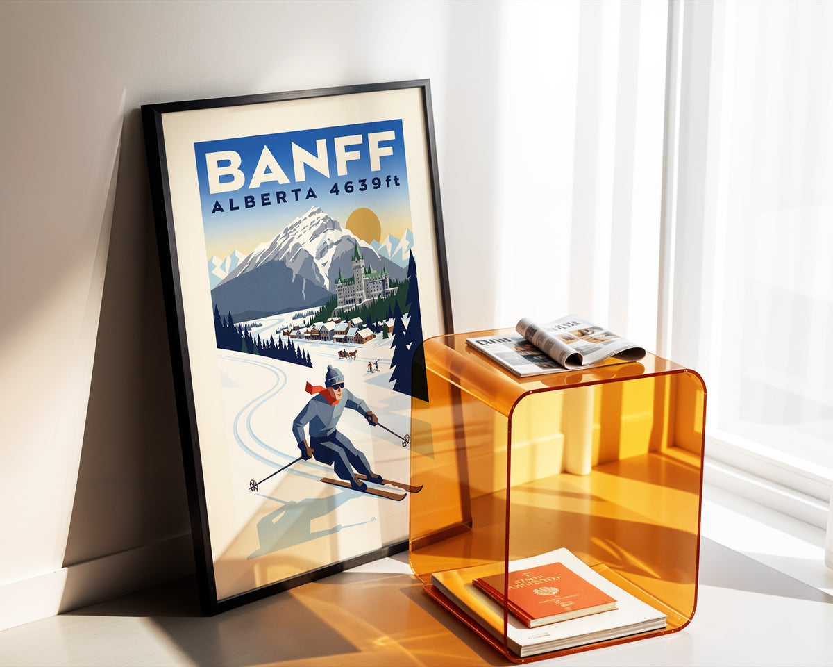 Banff, Alberta 4639ft - Art Deco Ski Poster