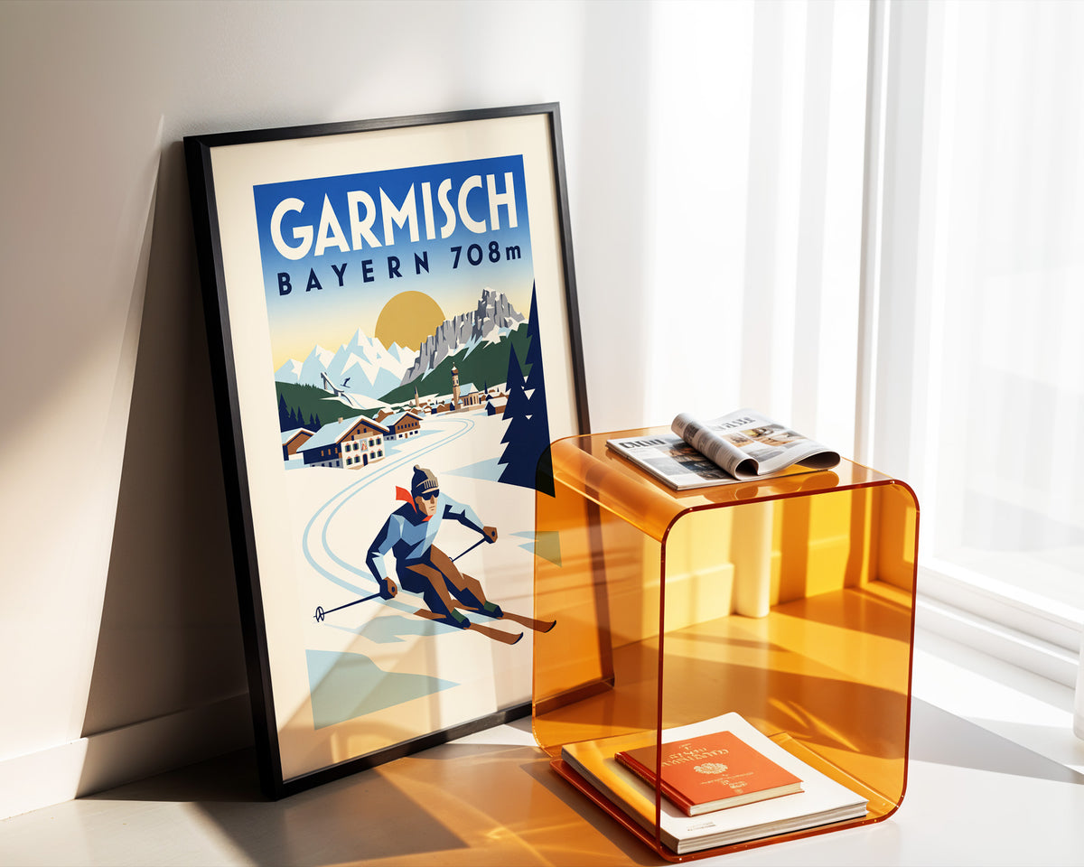 Garmisch, Bayern 708m - Art Deco Ski Poster