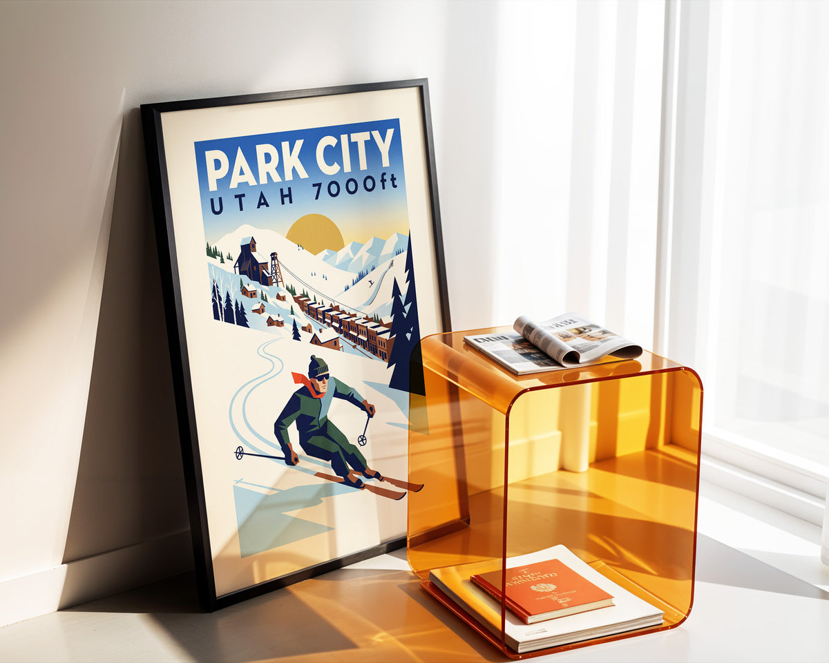 Park City, Utah 7000ft - Art Deco Ski Poster