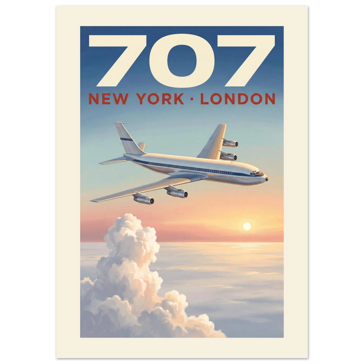 Boeing 707 — New York London vintage aviation poster