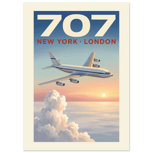 Boeing 707 — New York London vintage aviation poster