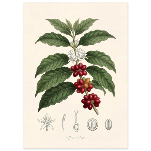 Coffea Arabica coffee plant antique botanical plate poster