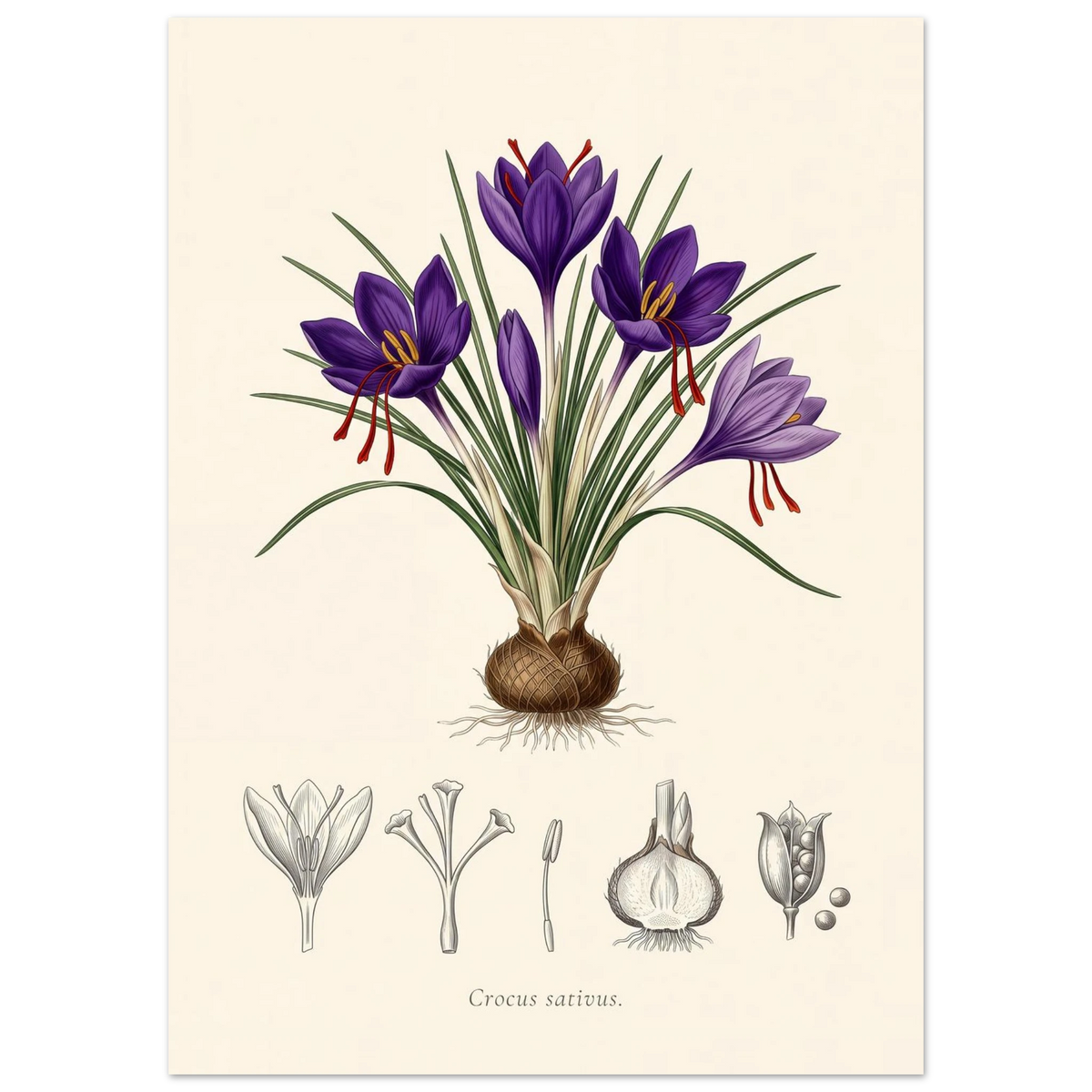 Crocus Sativus saffron crocus antique botanical plate poster