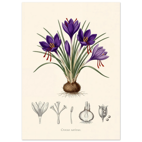 Crocus Sativus saffron crocus antique botanical plate poster