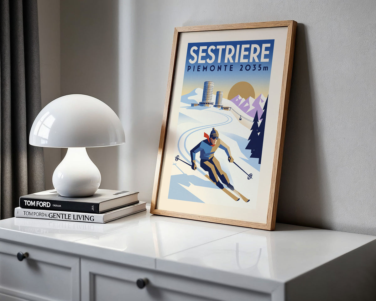Sestriere, Piemonte 2035m - Art Deco Ski Poster