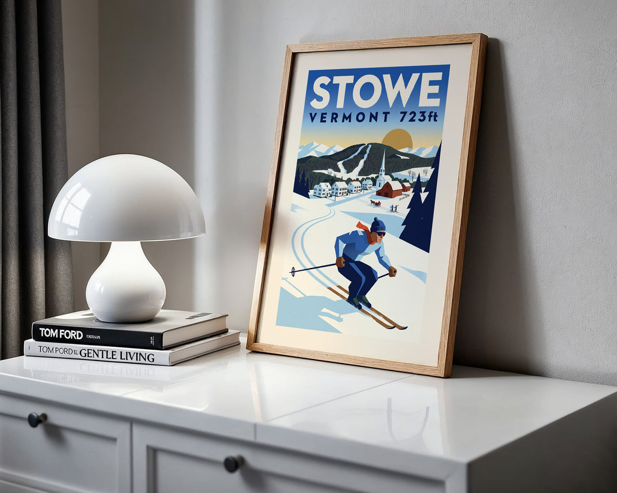 Stowe, Vermont 723ft - Art Deco Ski Poster