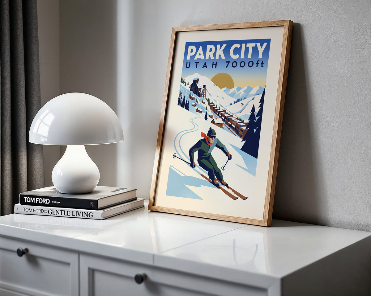 Park City, Utah 7000ft - Art Deco Ski Poster