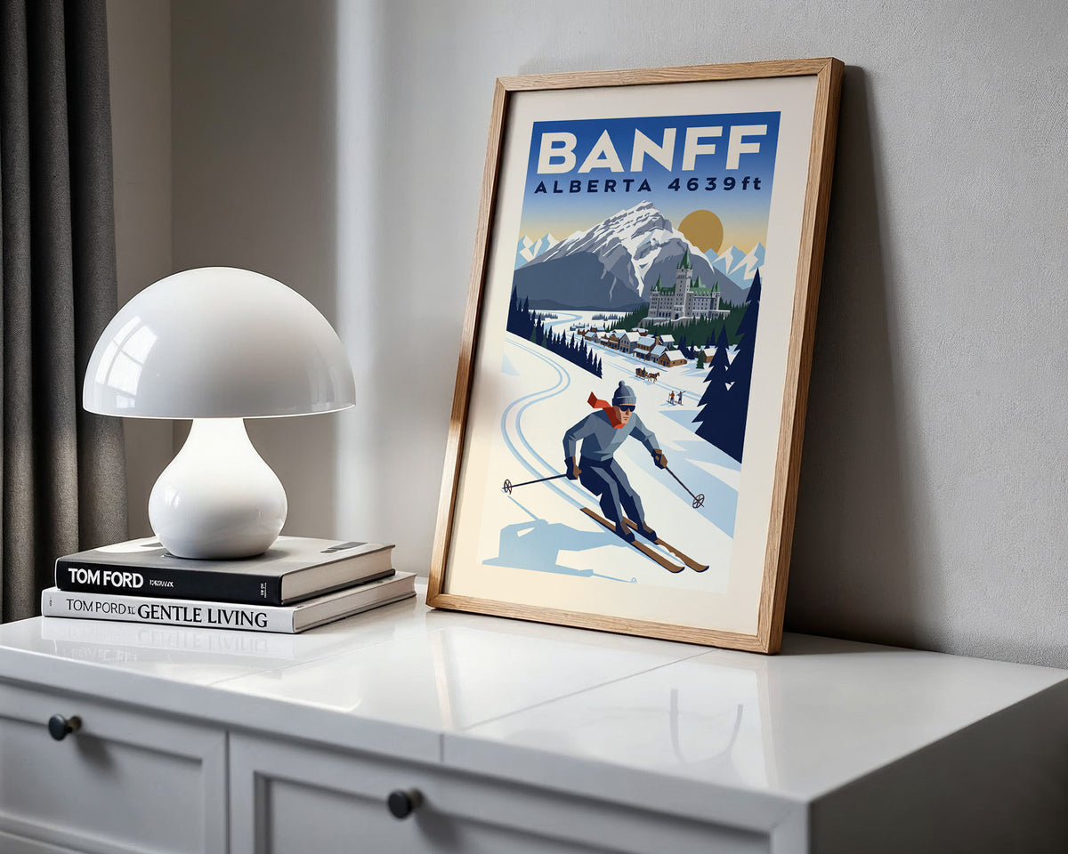 Banff, Alberta 4639ft - Art Deco Ski Poster