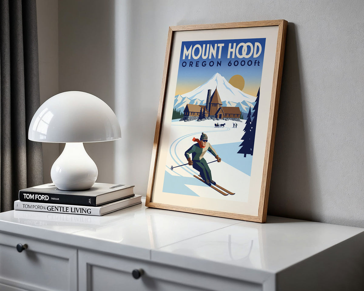 Mount Hood, Oregon 6000ft - Art Deco Ski Poster