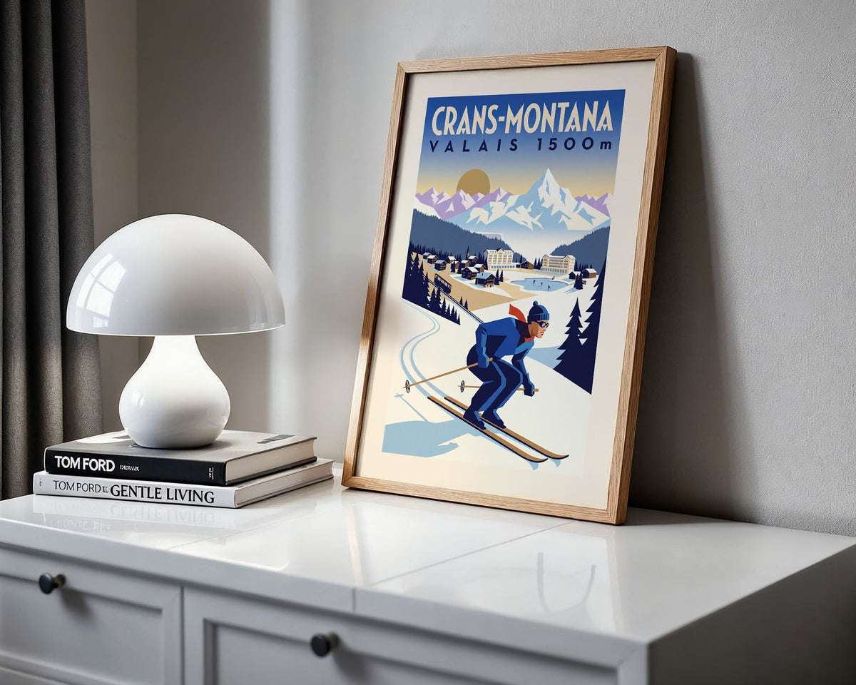 Crans-Montana, Valais 1500m - Art Deco Ski Poster