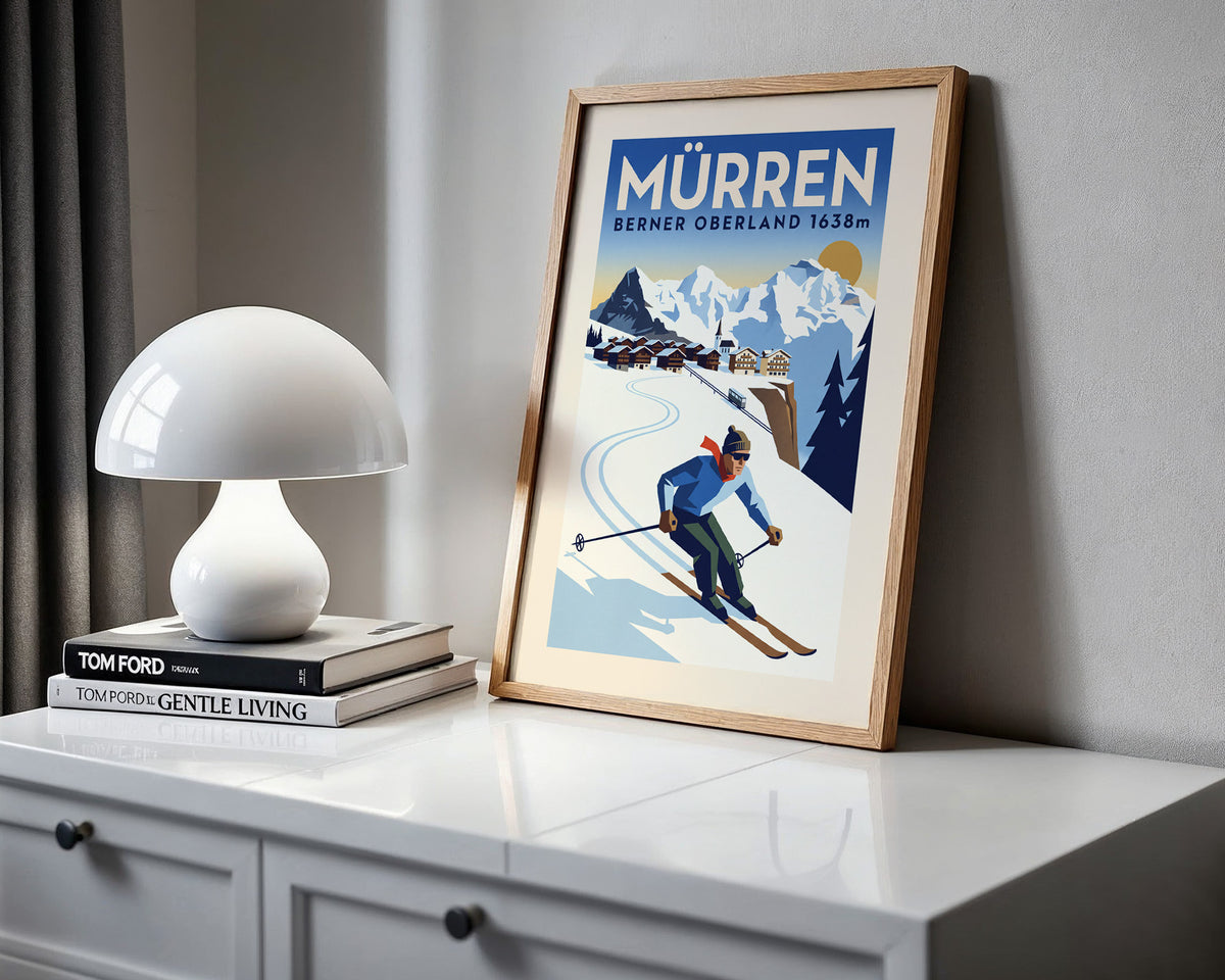 Mürren, Berner Oberland 1638m - Art Deco Ski Poster