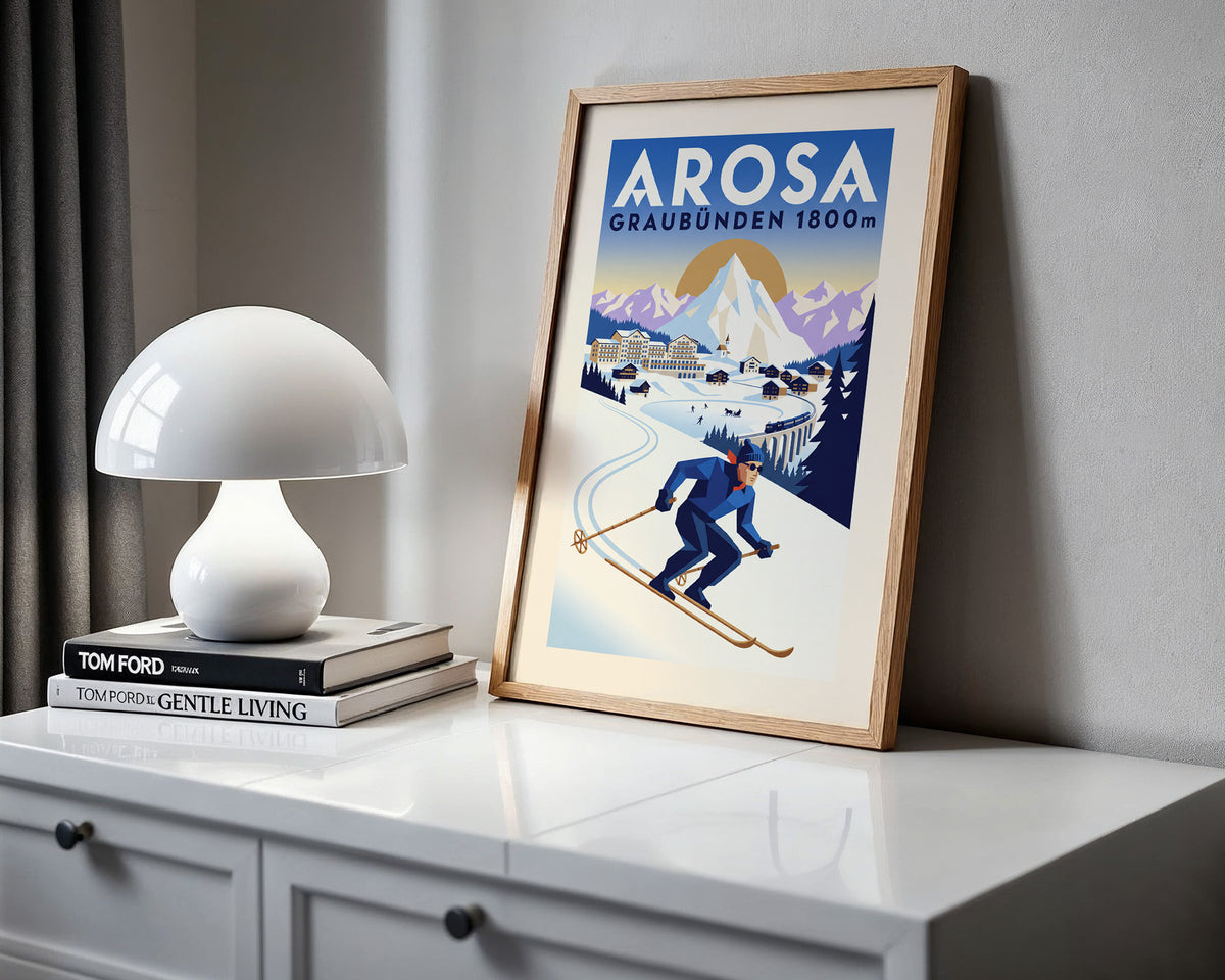 Arosa, Graubünden 1800m - Art Deco Ski Poster