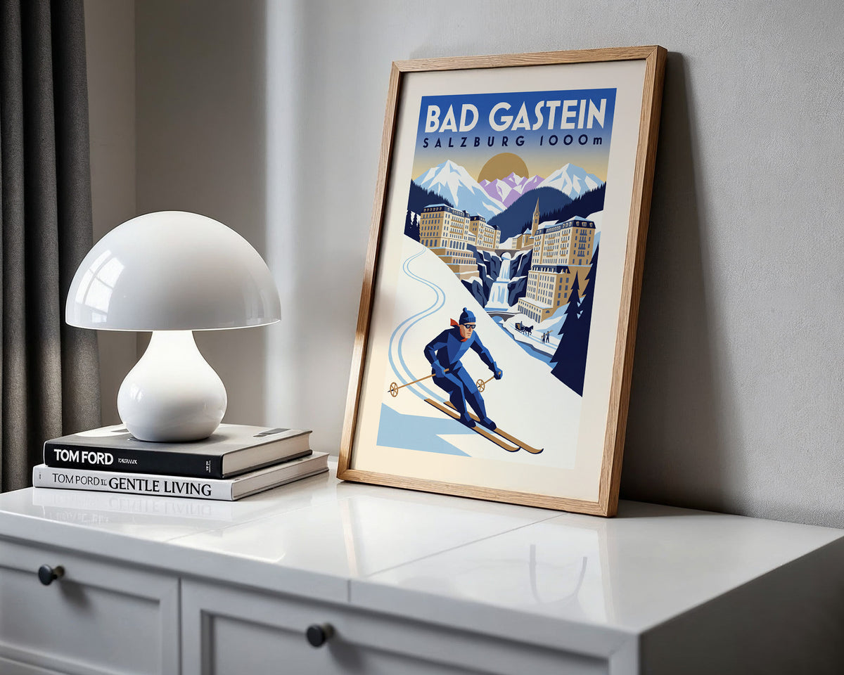 Bad Gastein, Salzburg 1000m - Art Deco Ski Poster