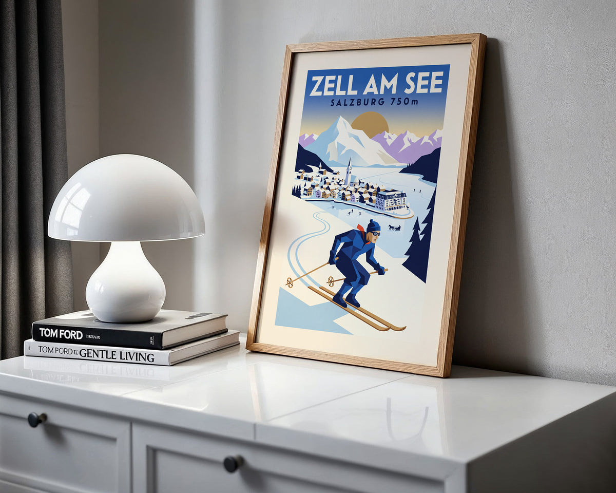 Zell am See, Salzburg 750m - Art Deco Ski Poster