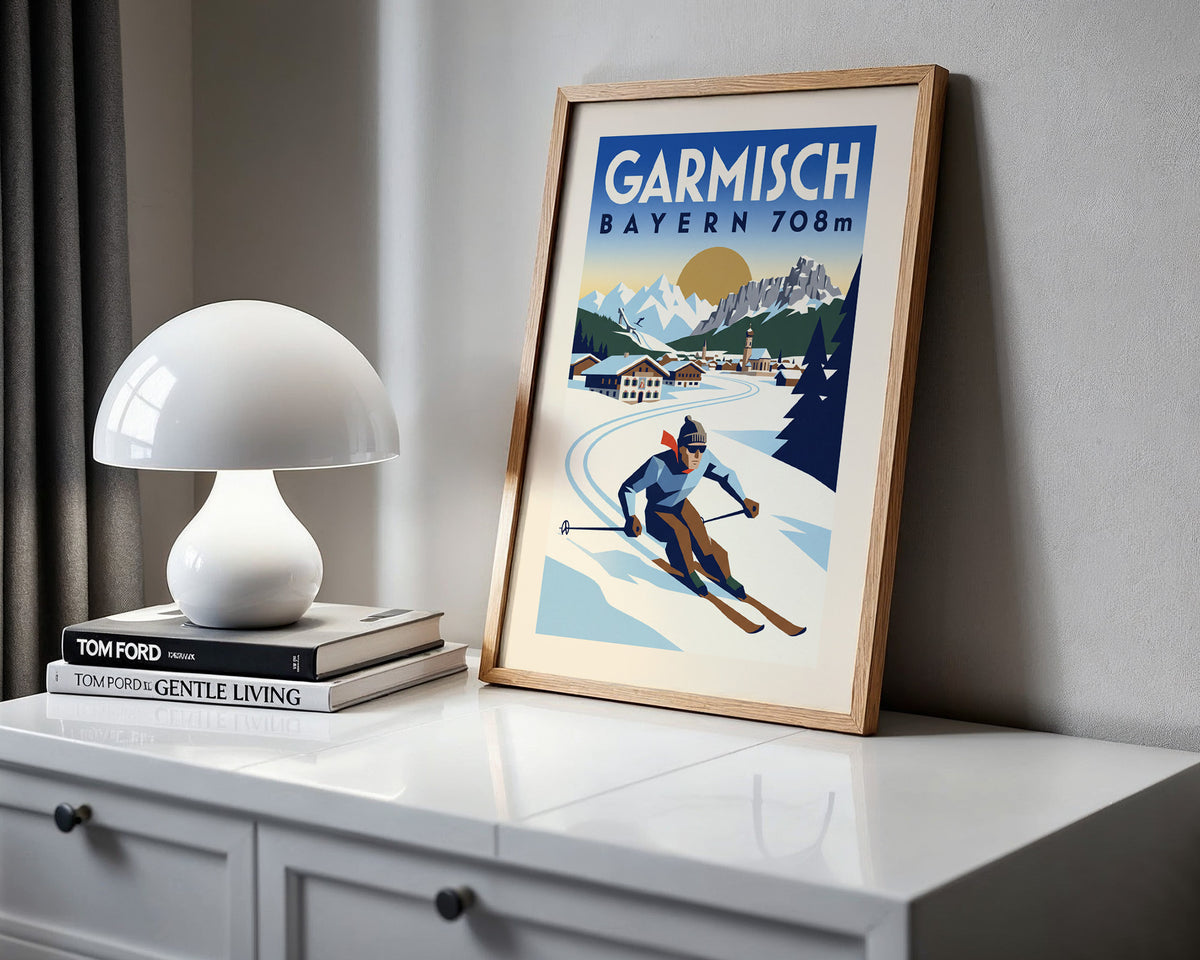 Garmisch, Bayern 708m - Art Deco Ski Poster