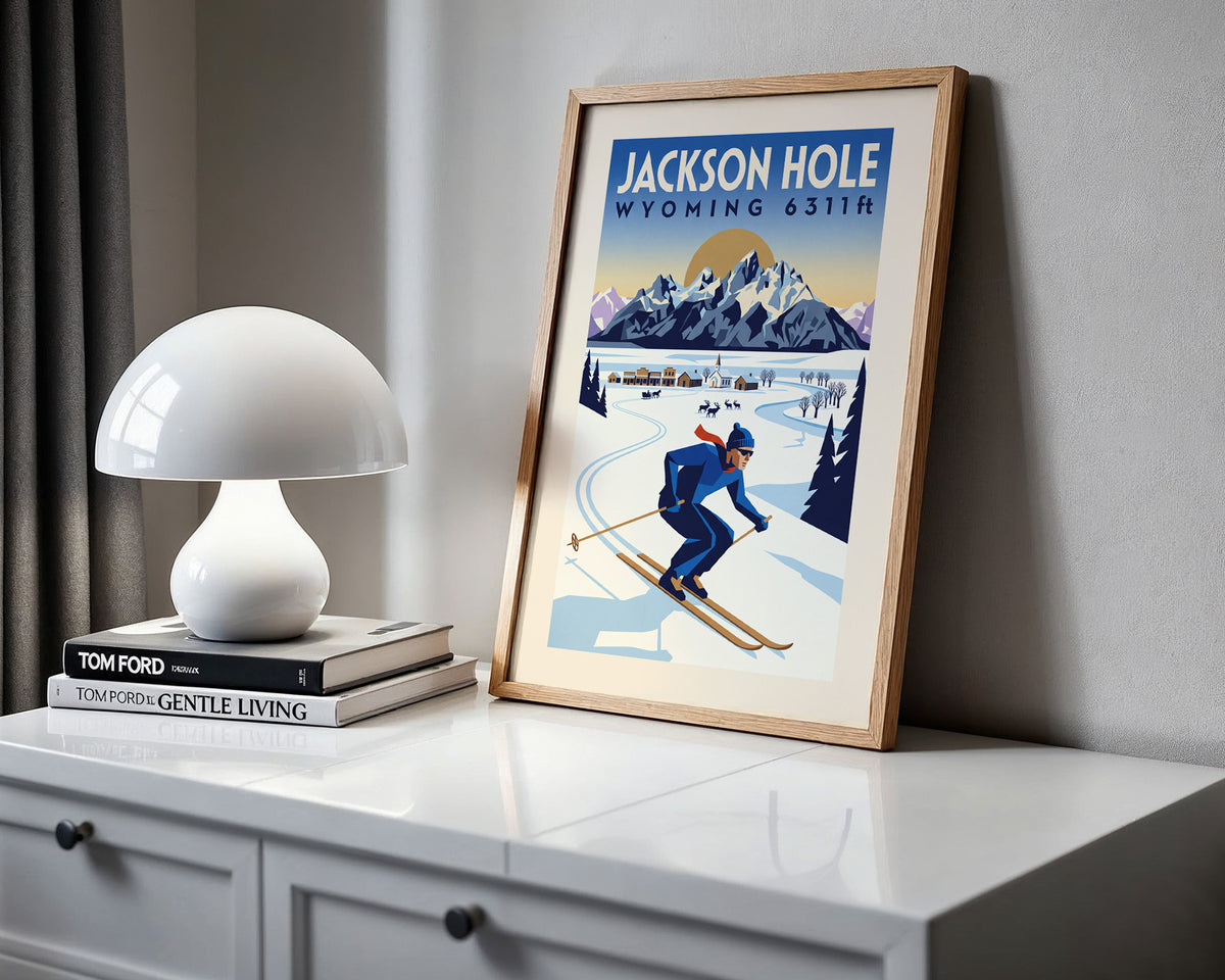 Jackson Hole, Wyoming 6311ft - Art Deco Ski Poster