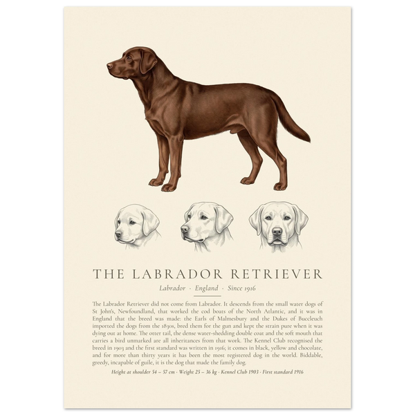 Black Labrador Retriever breed plate with three ink head studies, The Kennel Book