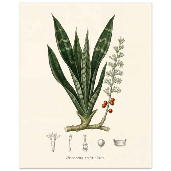 Snake plant botanical plate, antique engraving style, Dracaena trifasciata