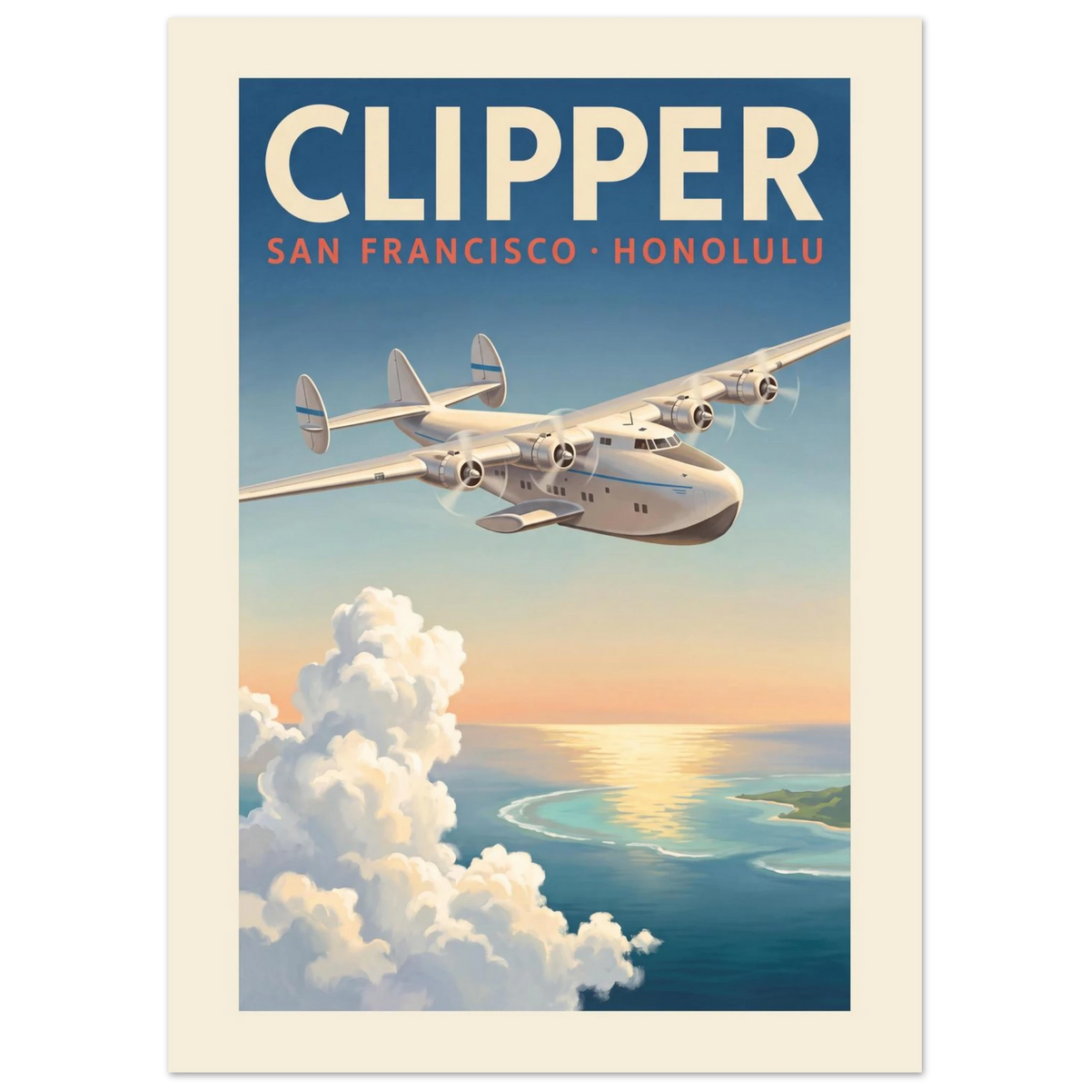 Clipper — San Francisco Honolulu vintage aviation poster