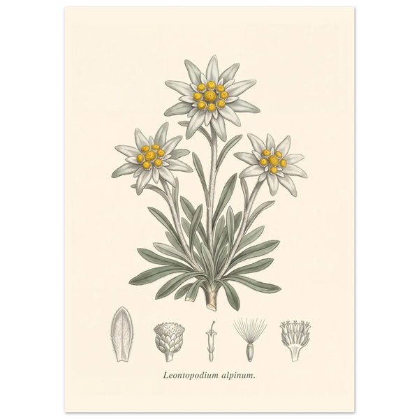 Edelweiss Leontopodium Alpinum antique botanical plate poster