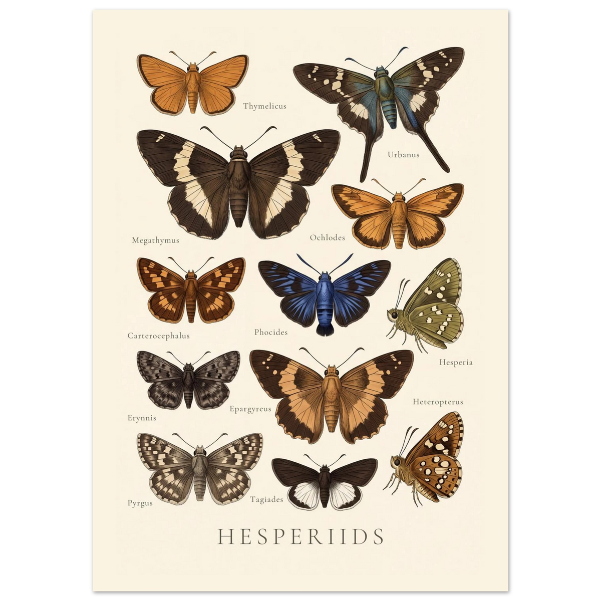 Hesperiids — Butterfly Chart poster