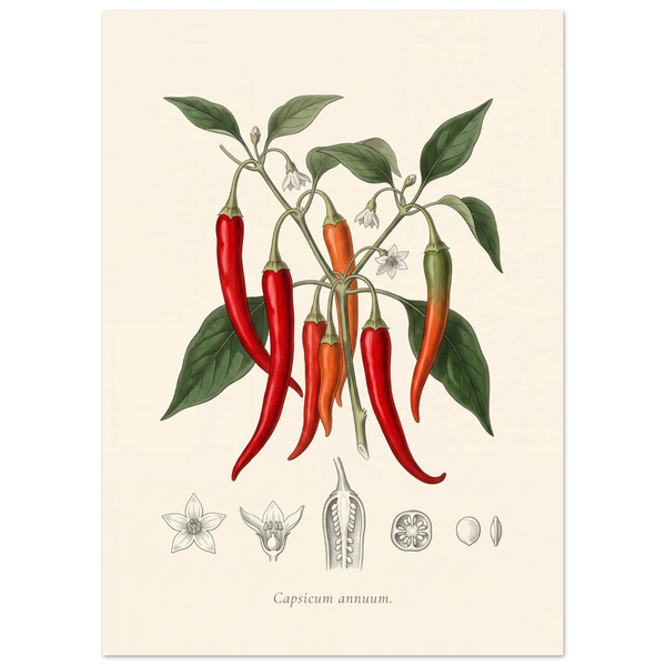 Capsicum Annuum chilli pepper antique botanical plate poster
