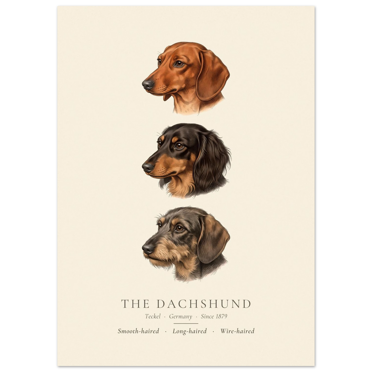Dachshund three coats coloured plate, red, black and tan and wild boar head studies, The Kennel Book