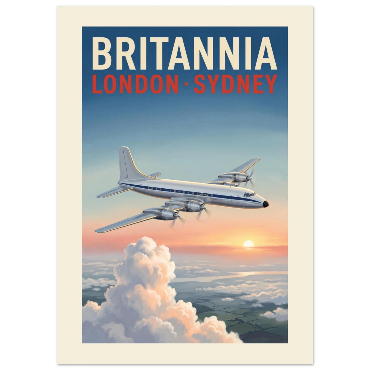 Britannia — London Sydney vintage aviation poster