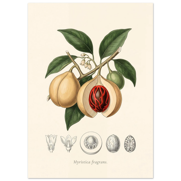 Myristica Fragrans nutmeg antique botanical plate poster