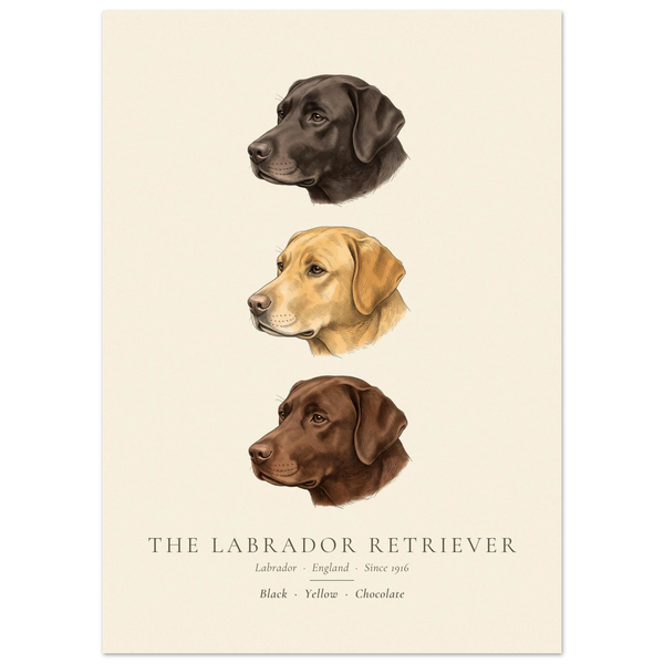 Labrador Retriever three colours plate, black, yellow and chocolate head studies, The Kennel Book
