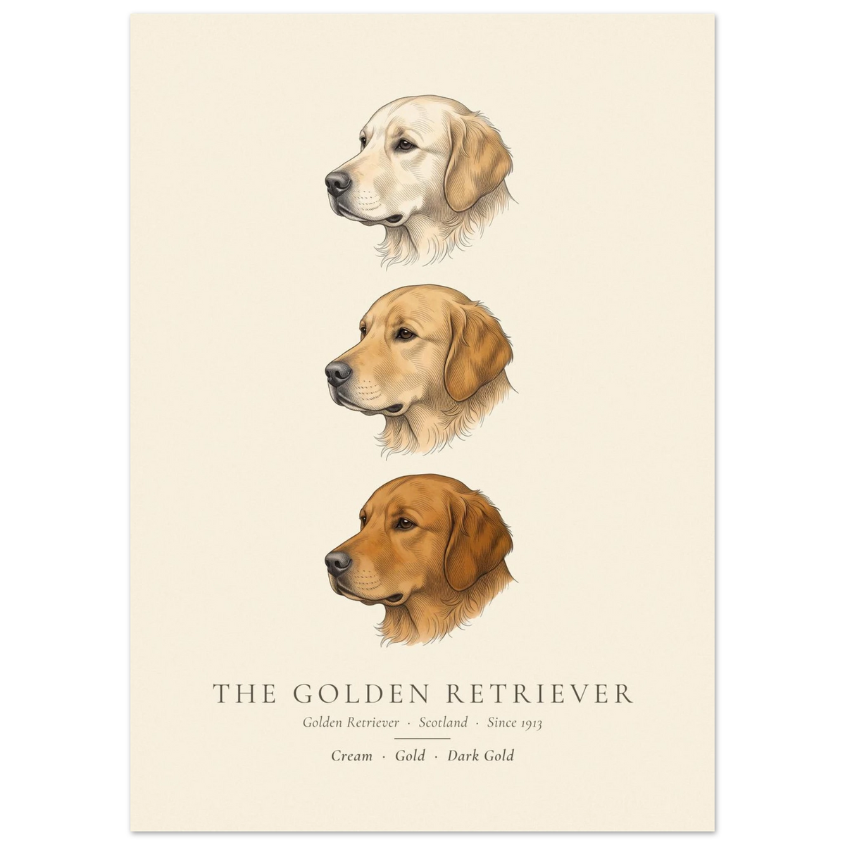 Golden Retriever three colours plate, cream, gold and dark gold head studies, The Kennel Book