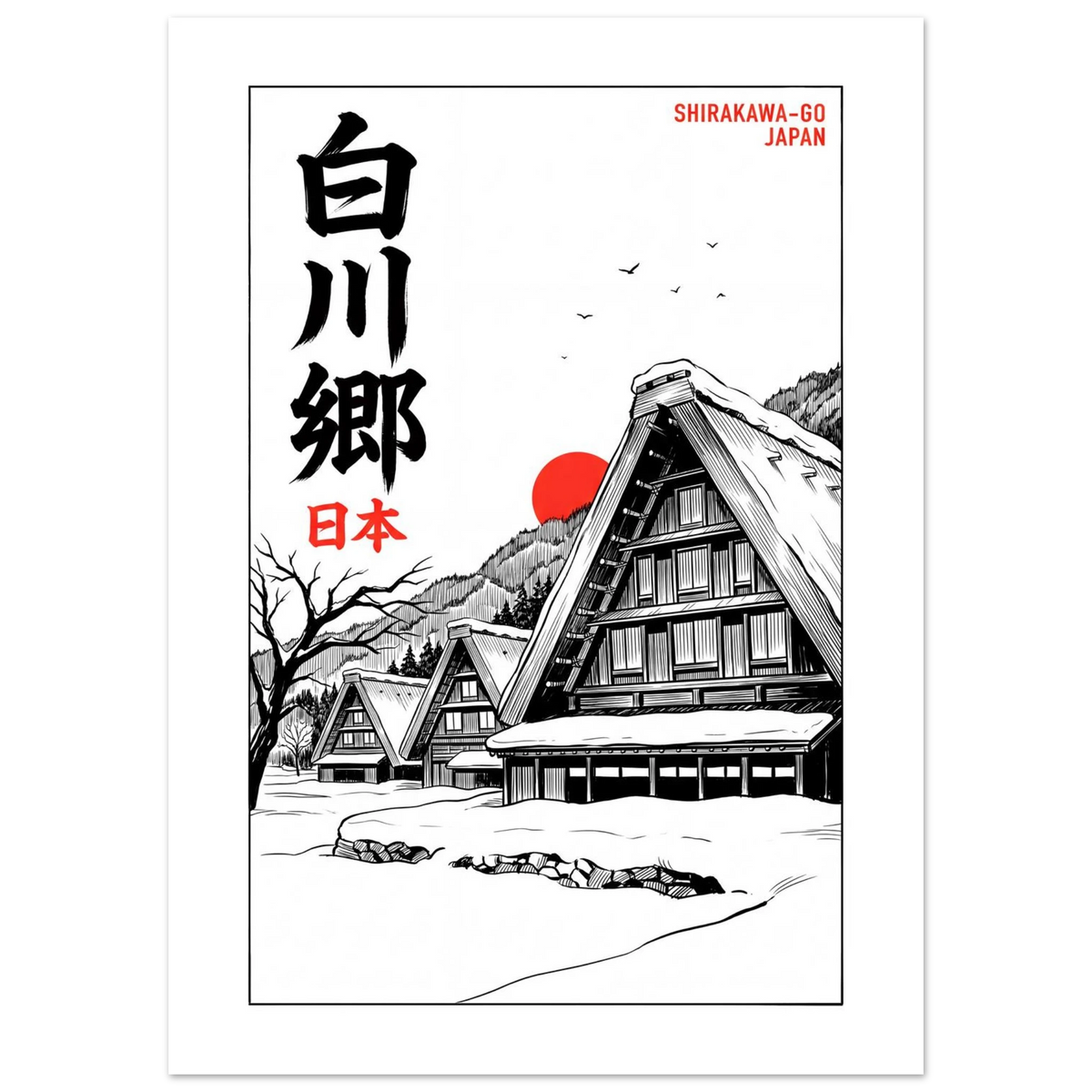 Shirakawa-go, Japan - Manga Ink manga ink poster