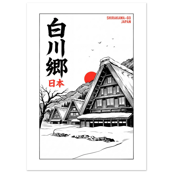 Shirakawa-go, Japan - Manga Ink manga ink poster